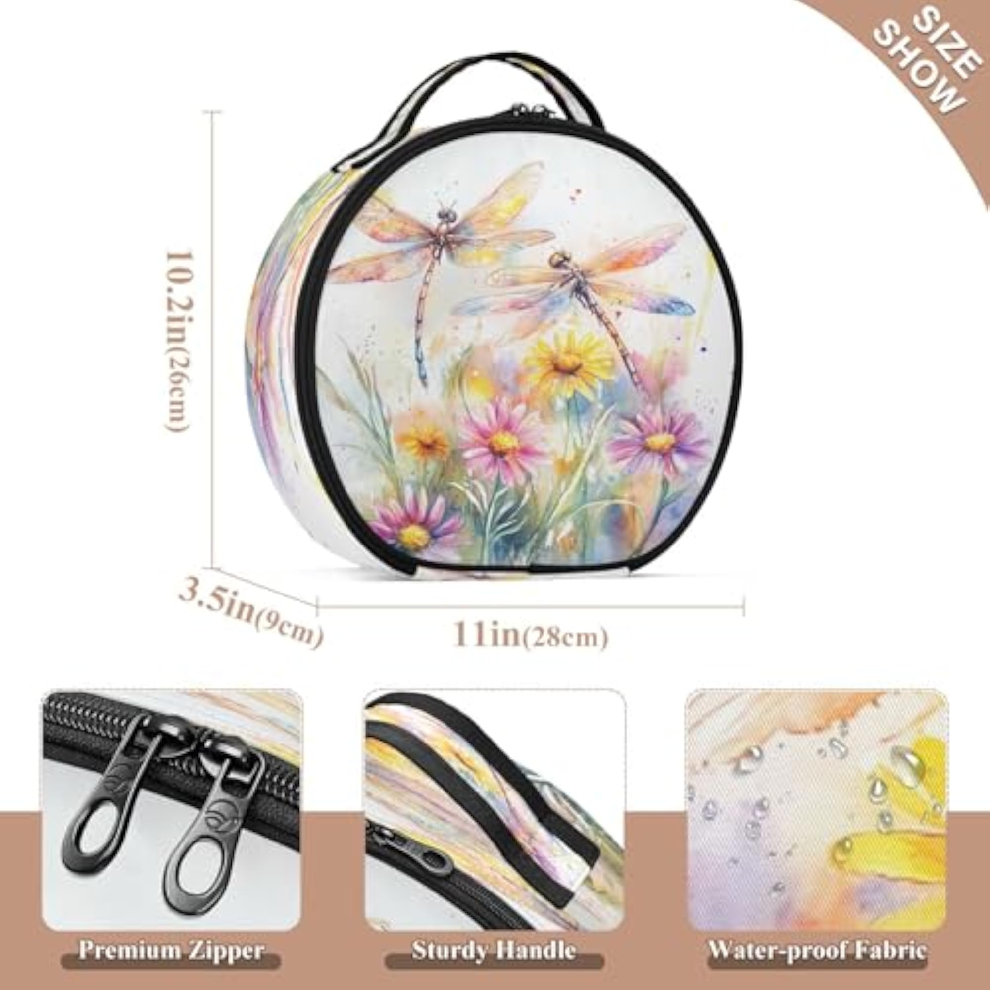 Portable Makeup Case with Adjustable Dividers, Dragonflies Flowers